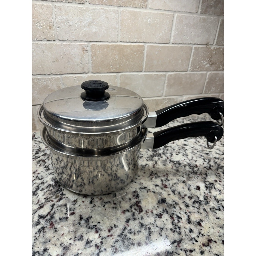 3 Pc Saladmaster T304S 3 Qt Stainless Saucepan & 2.5 Qt Steamer Insert Vapo Lid